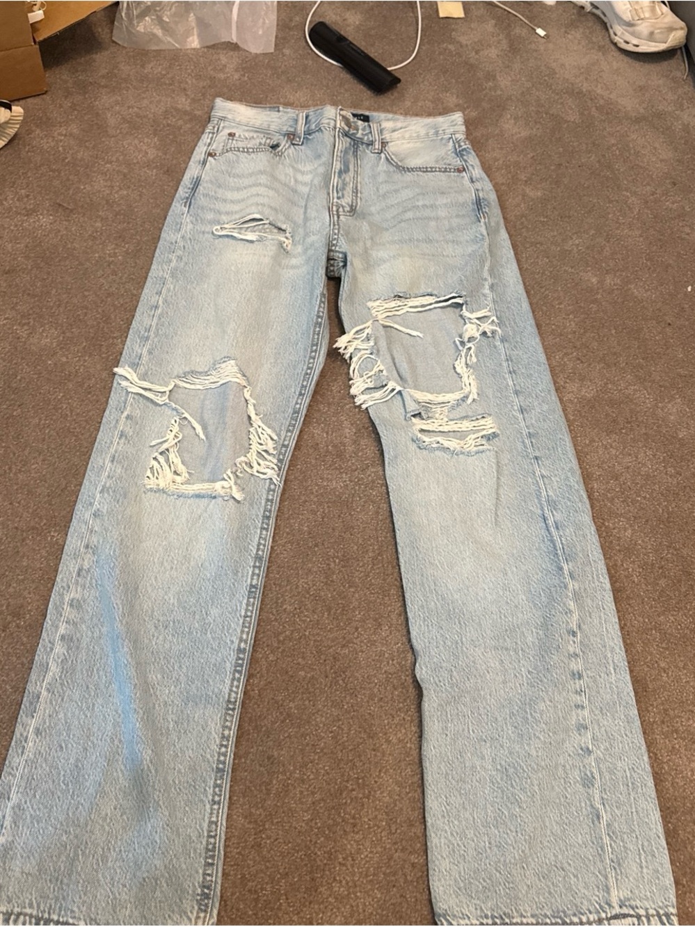 Light Wash Distressed Men's Jeans - Casual Straight Fit abercrombie size 2